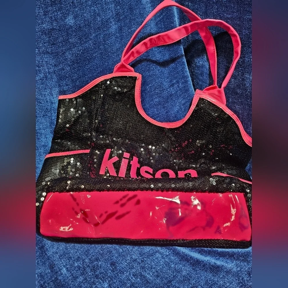 Y2K Kitson Los Angeles Black and Pink Patent Sequin Tote Shoulder Bag